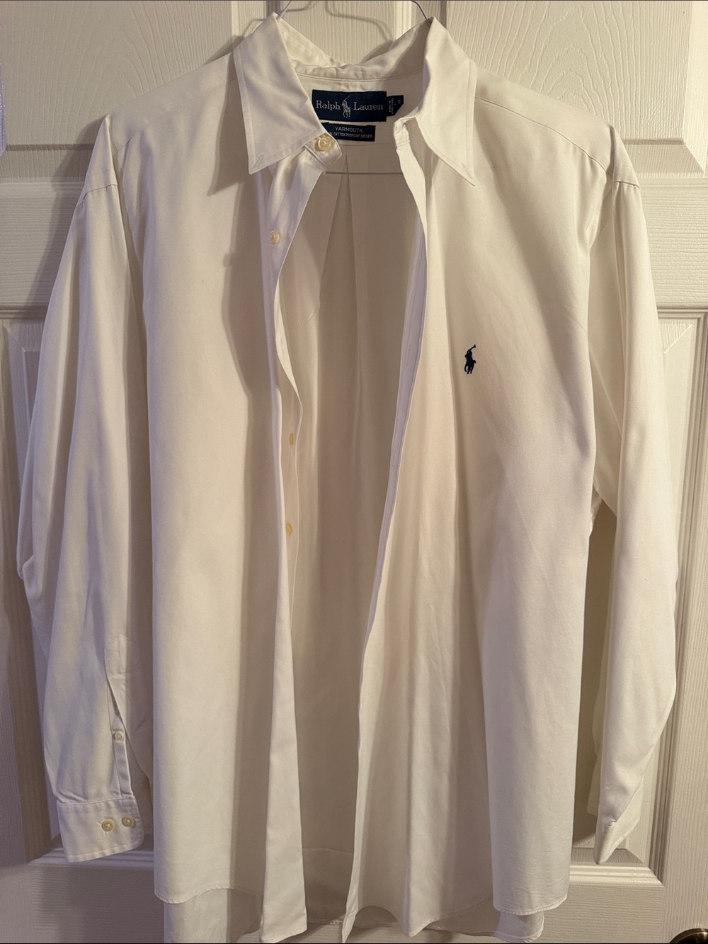 Ralph Lauren White Long-Sleeve Dress Shirt with Navy Pony